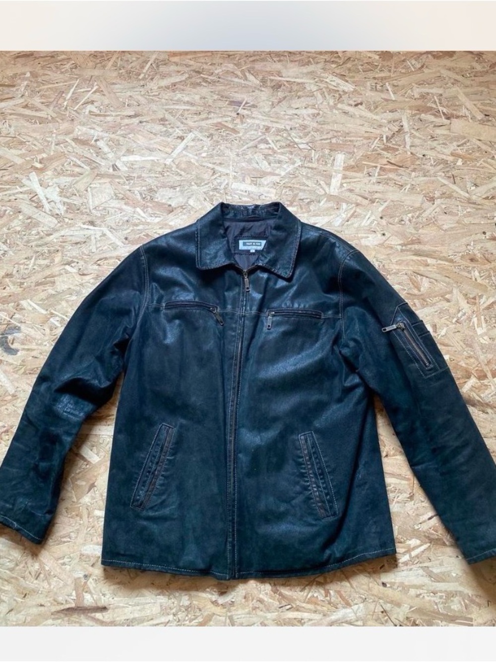 Men's Black Sly & Co Leather Bomber Jacket - Classic Zip Front